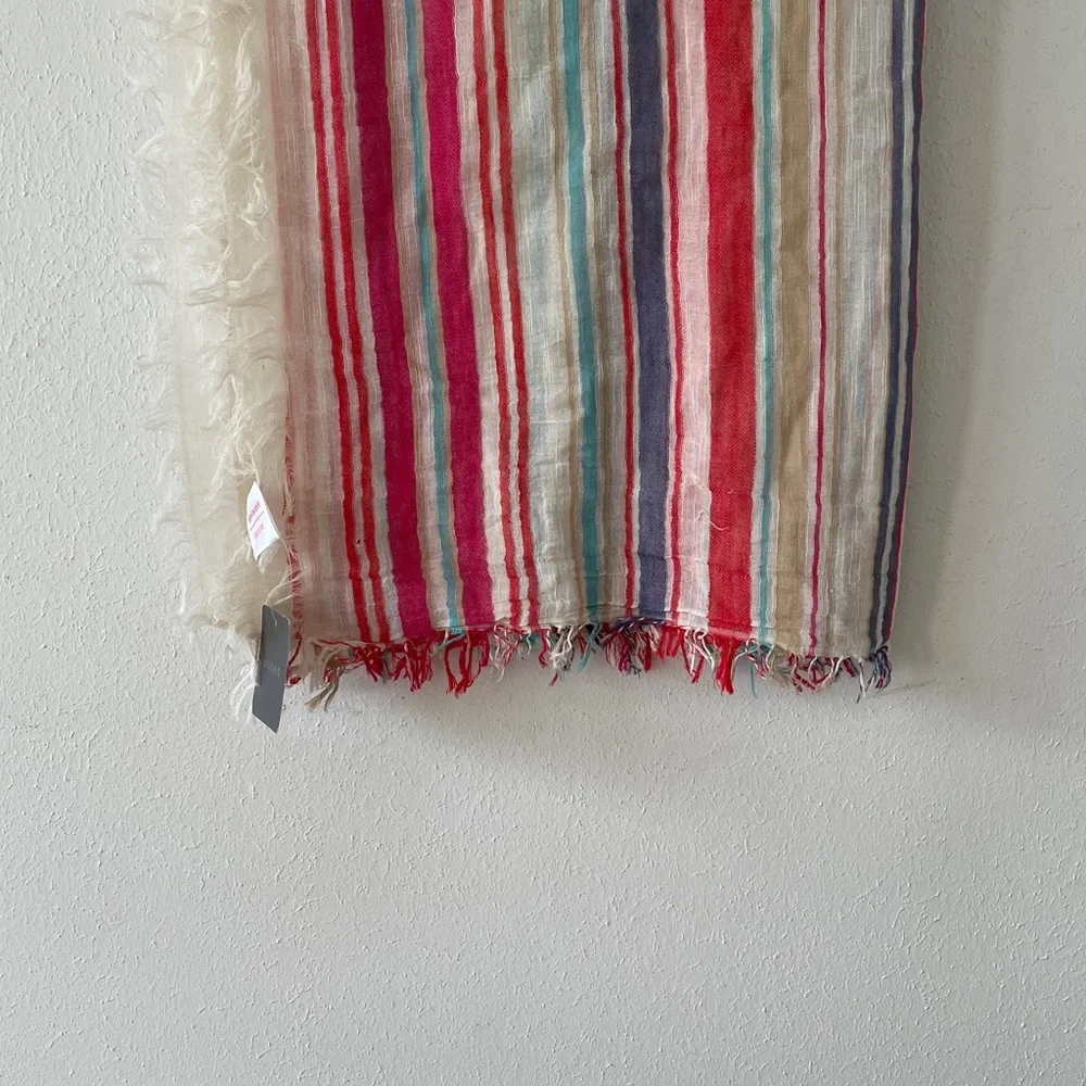 Pistil Malia Scarf Poppy Lightweight Cotton Stripe Fringe Wrap